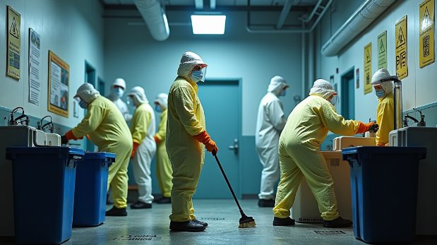 OSHA compliance for biohazard cleanup. Personal protective equipment (PPE) use